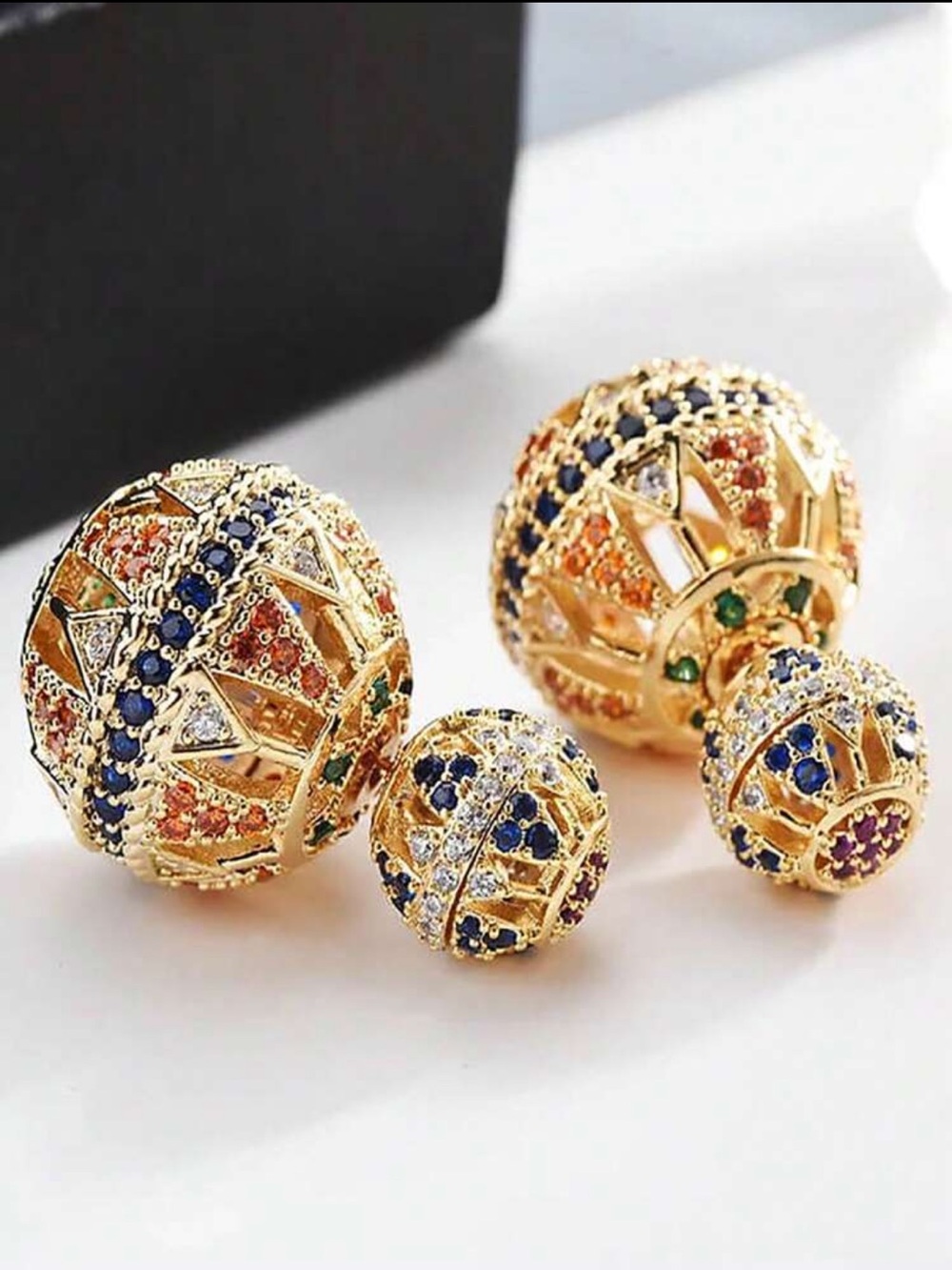 ✨ Gold Tone Crystal Globe Earrings